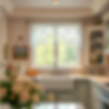 Classic Kitchen Enhanced by Lace Curtains White lace tier curtains enhancing a classic kitchen atmosphere