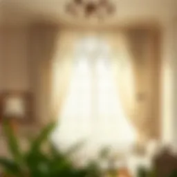 Elegant white lace tier curtains in a sunlit room