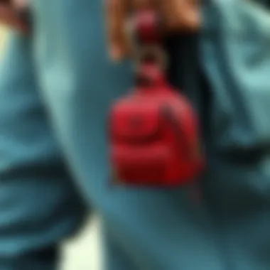 Tiny Backpack Keychain as a Fashion Accessory Tiny backpack keychain attached to a larger bag