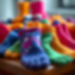 Colorful toe separator socks arranged artfully