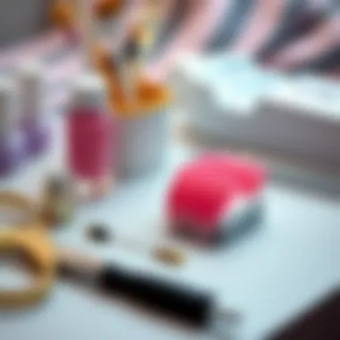 A serene setup highlighting the tools and materials needed for applying pink ombre glue-on nails.