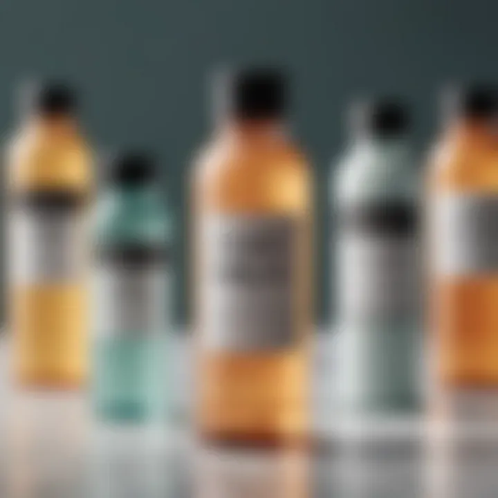 Compilation of travel bottles with labels for personal care products