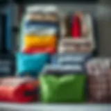 Organized Travel Clothing Storage Bags Colorful travel clothing storage bags arranged neatly