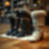Elegant furry boots displayed on a wooden floor