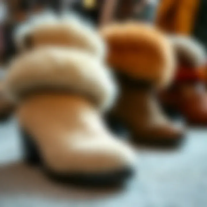 Close-up of luxurious materials used in furry boots