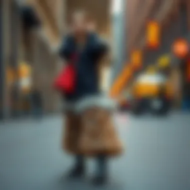 Fashionable outfit styled with furry boots in an urban setting