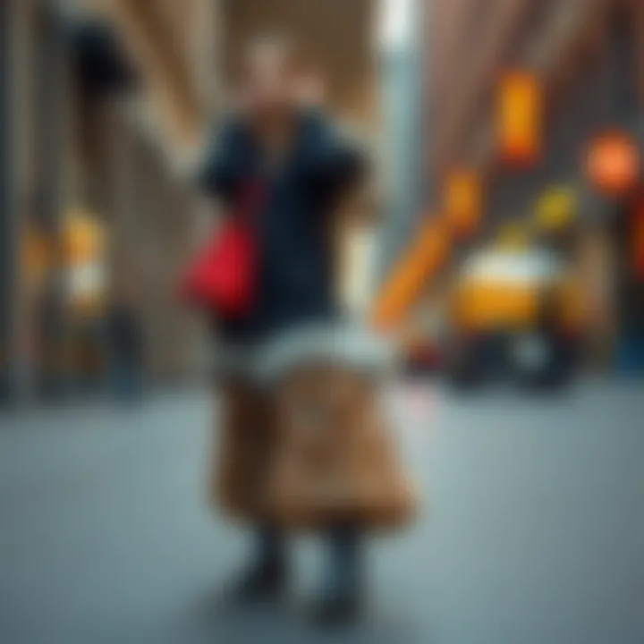 Fashionable outfit styled with furry boots in an urban setting