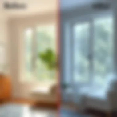 Before and after comparison of a room with and without window cling