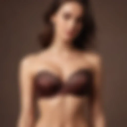 Elegant dark brown strapless bra displayed on a soft fabric background