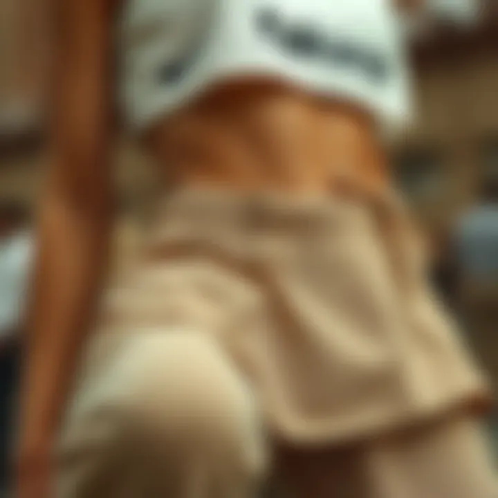 Close-up of sustainable fabric used in a two-piece crop top and pants set