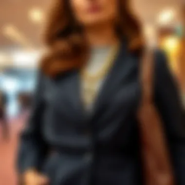 Accessories complementing plus-size work attire, including a handbag and jewelry.